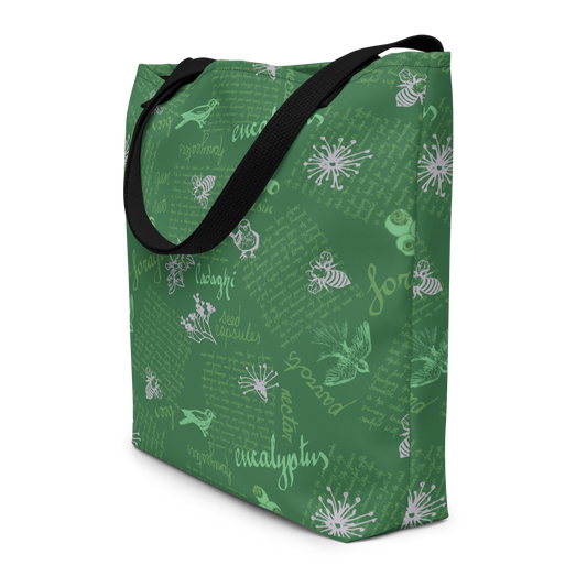 Large Tote Bag Lady in Script Green