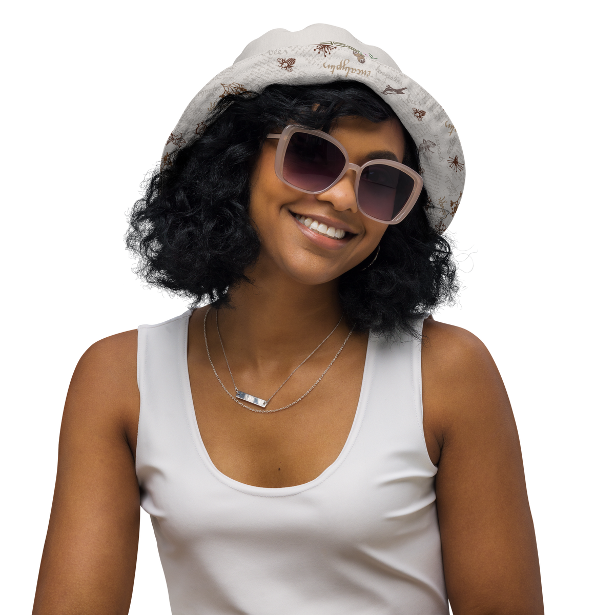 Reversible bucket hat Lady in Script Stone
