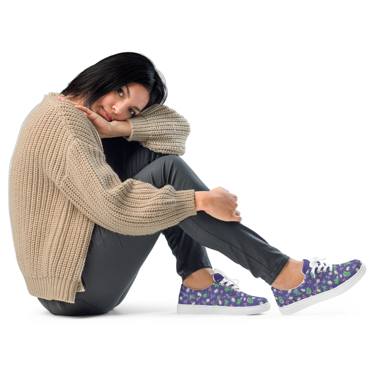 Women’s lace-up canvas shoes Bees in the Blossoms Purple