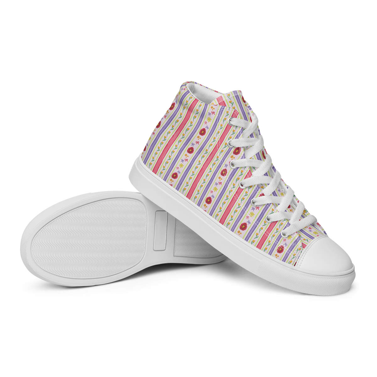 Women’s high top canvas shoes Satin Ribbons Red