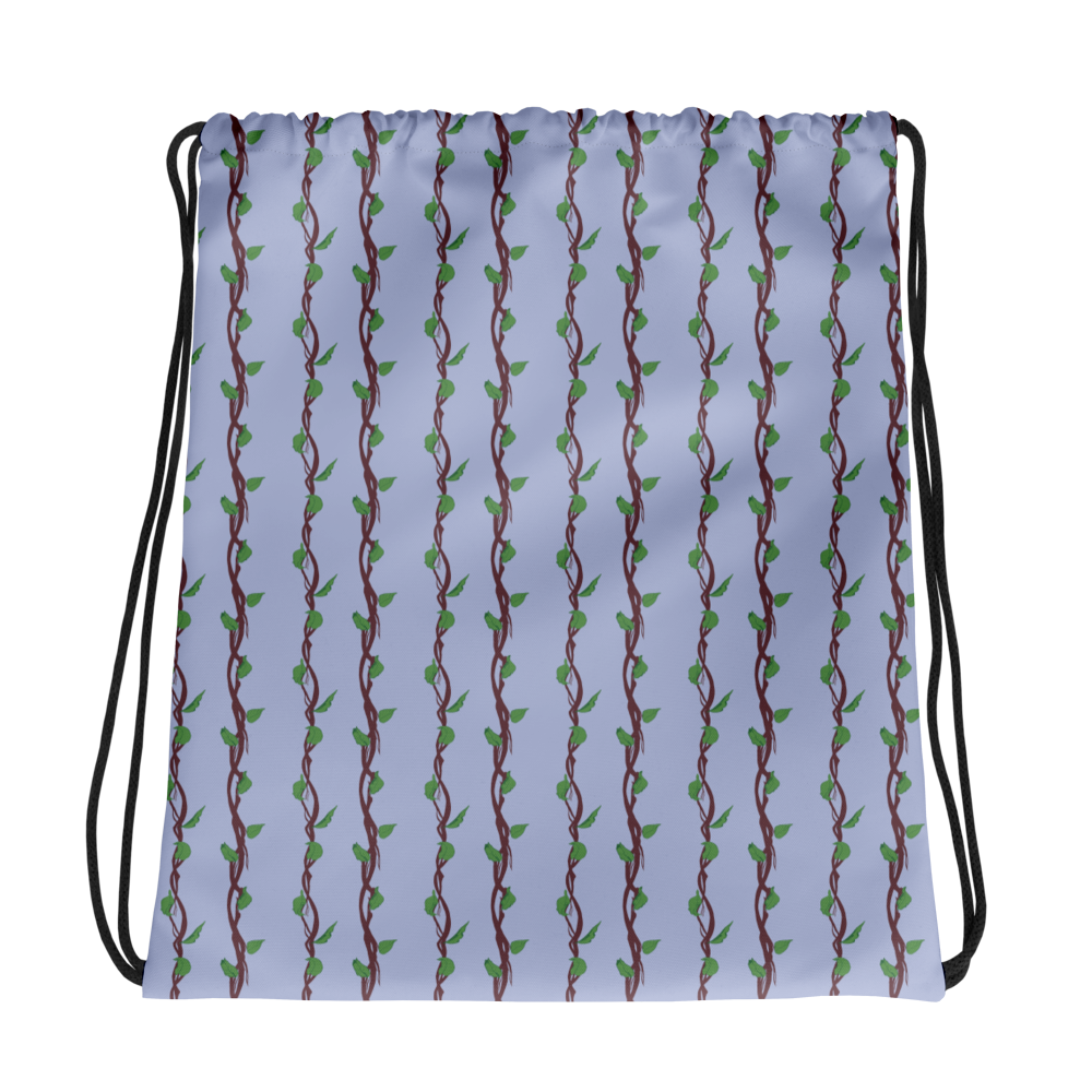 Drawstring Bag Leafy Branches Stripe Blue