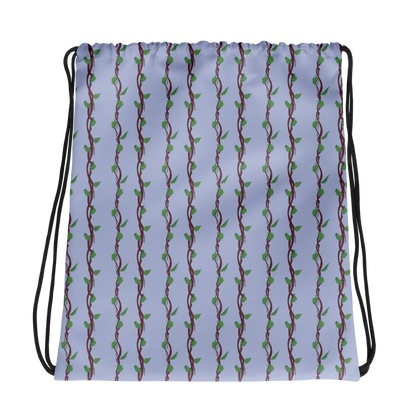 Drawstring Bag Leafy Branches Stripe Blue