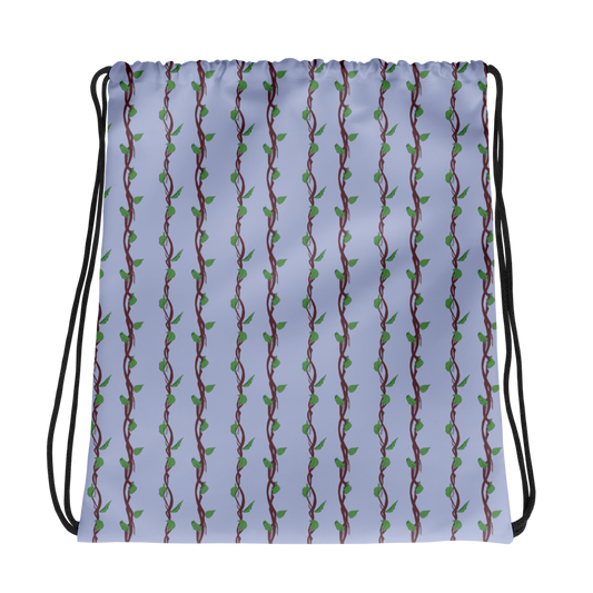 Drawstring Bag Leafy Branches Stripe Blue
