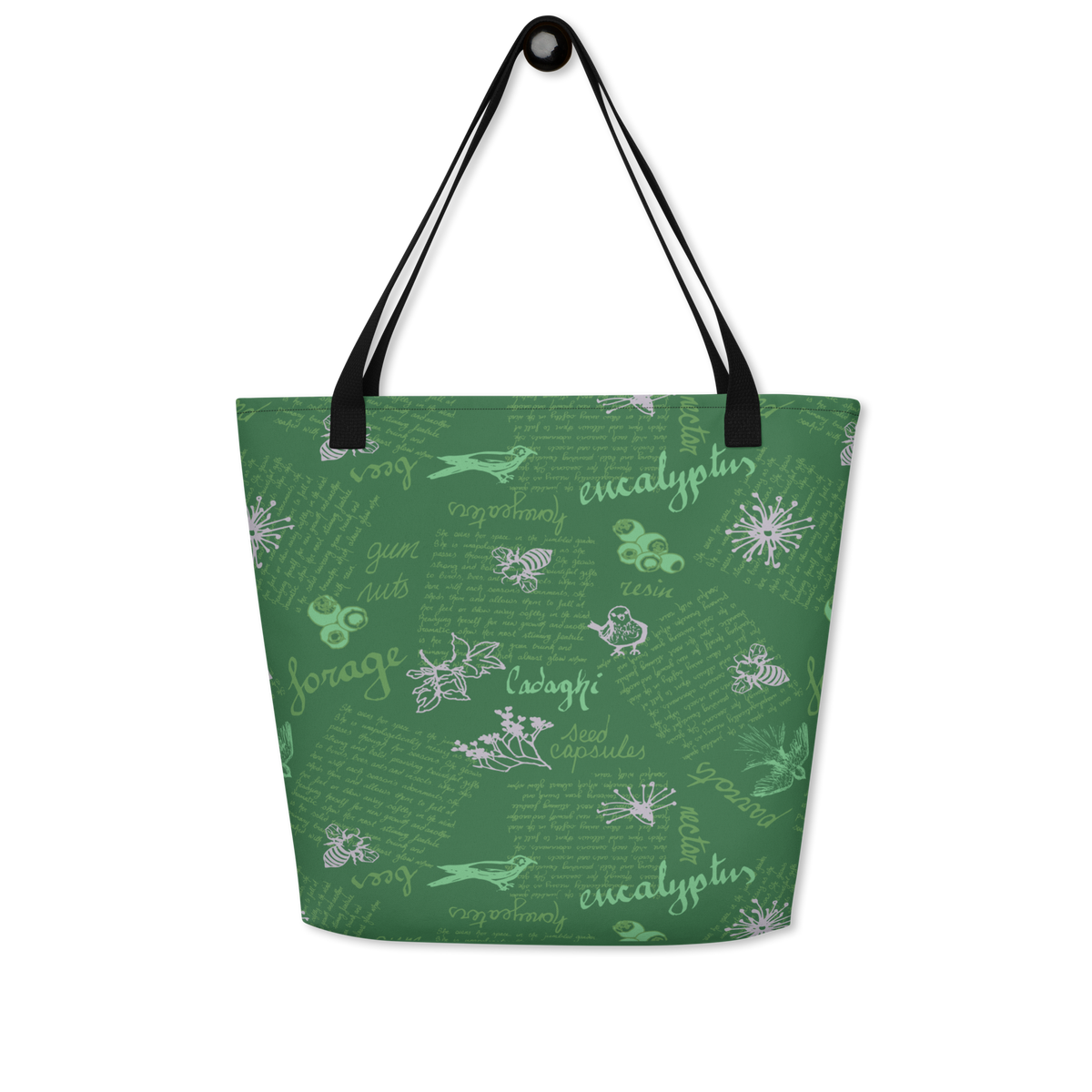 Large Tote Bag Lady in Script Green
