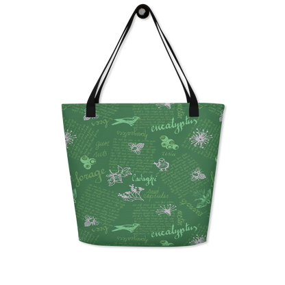 Large Tote Bag Lady in Script Green
