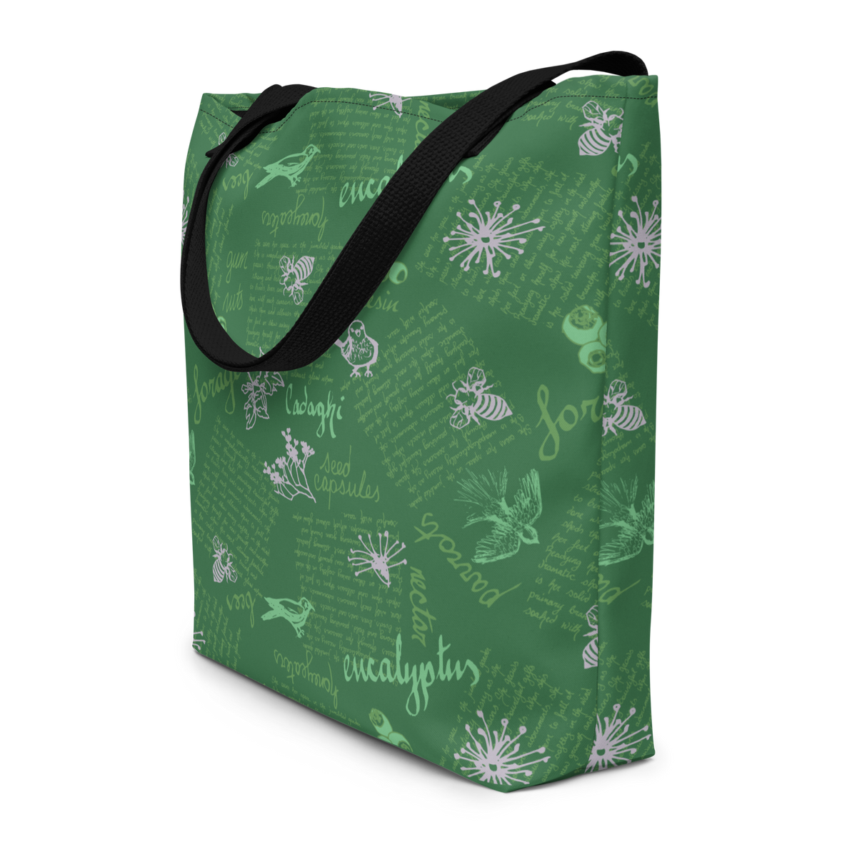 Large Tote Bag Lady in Script Green