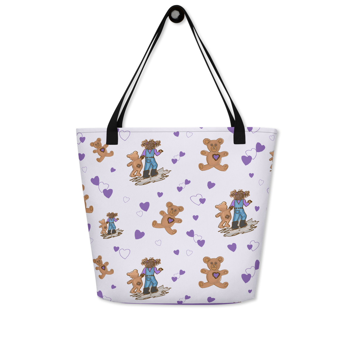 Large Tote Bag Teddybear Tales Purple