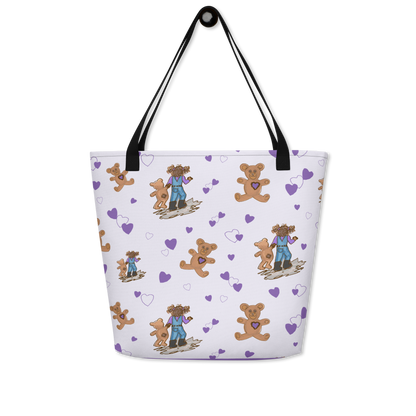 Large Tote Bag Teddybear Tales Purple