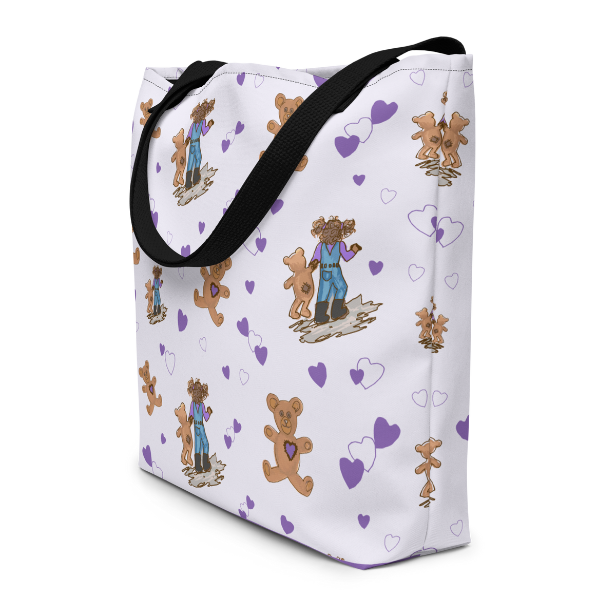 Large Tote Bag Teddybear Tales Purple