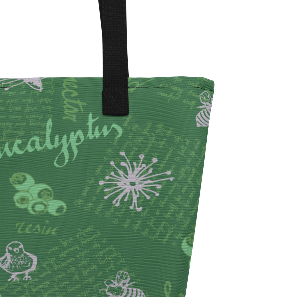 Large Tote Bag Lady in Script Green