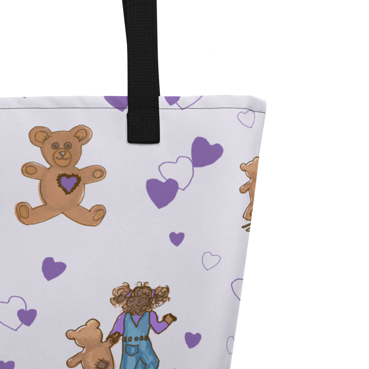 Large Tote Bag Teddybear Tales Purple