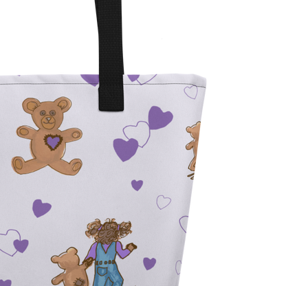 Large Tote Bag Teddybear Tales Purple