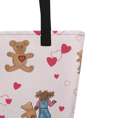 Large Tote Bag Teddybear Tales Red