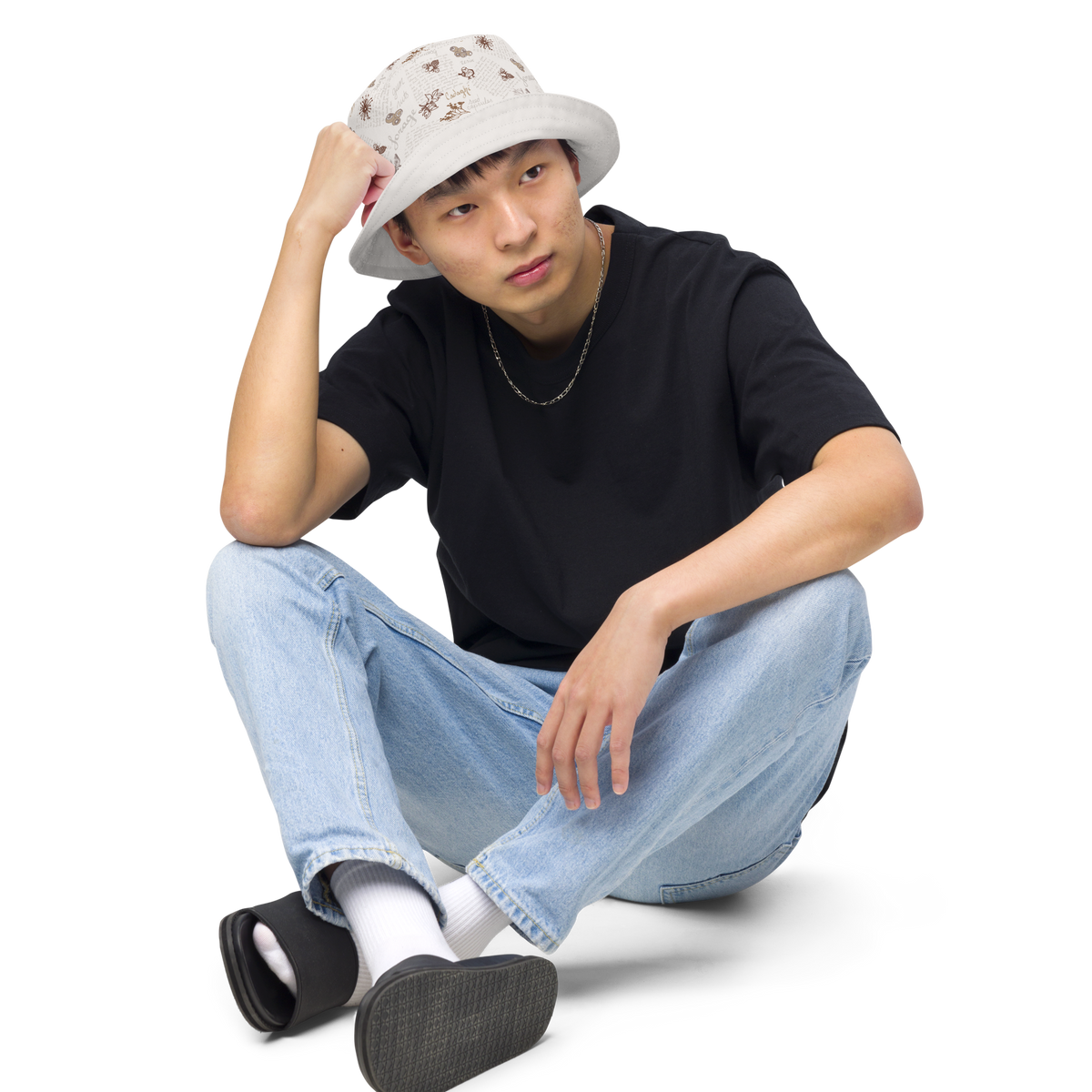 Reversible bucket hat Lady in Script Stone