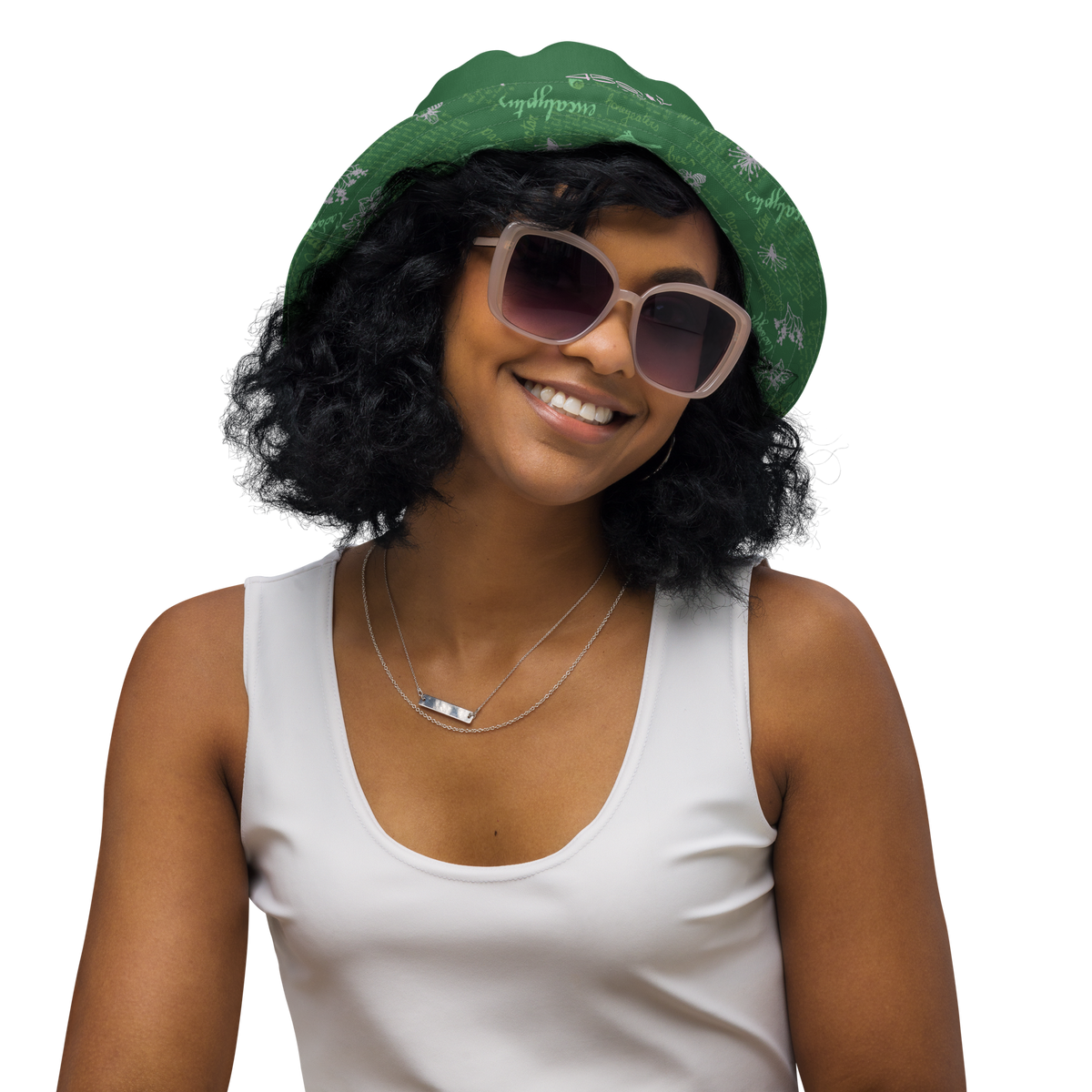 Reversible bucket hat Lady in Script Green
