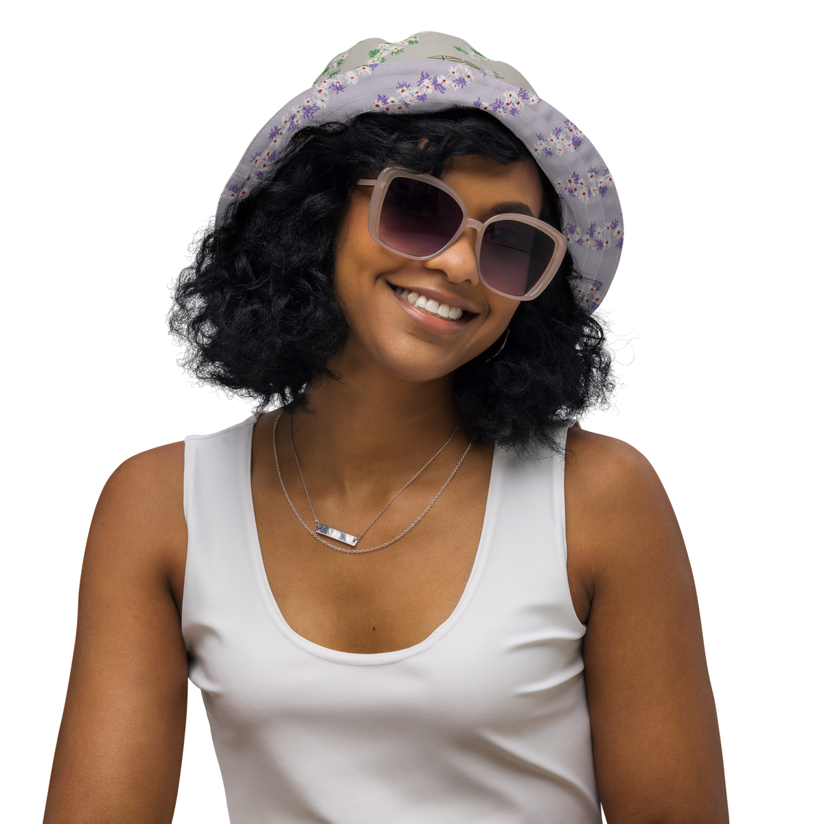 Reversible bucket hat Blossom Trails Stone & Mauve