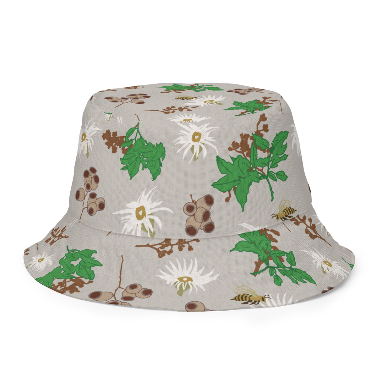 Reversible bucket hat Bees in the Blossoms