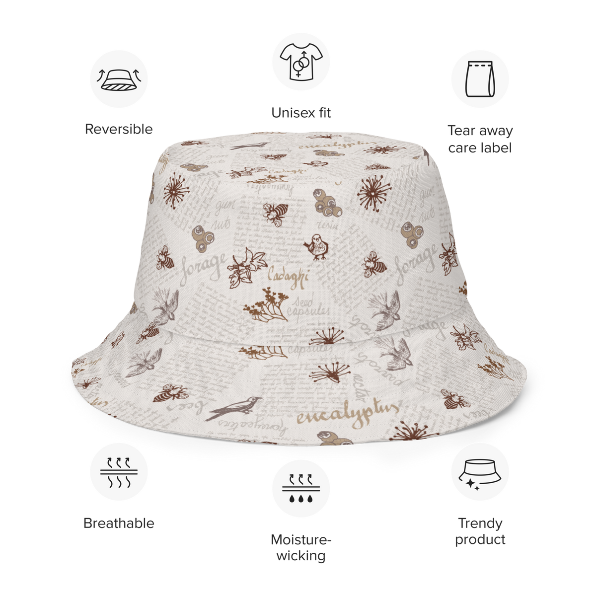 Reversible bucket hat Lady in Script Stone