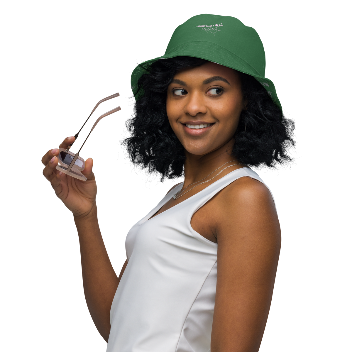 Reversible bucket hat Lady in Script Green