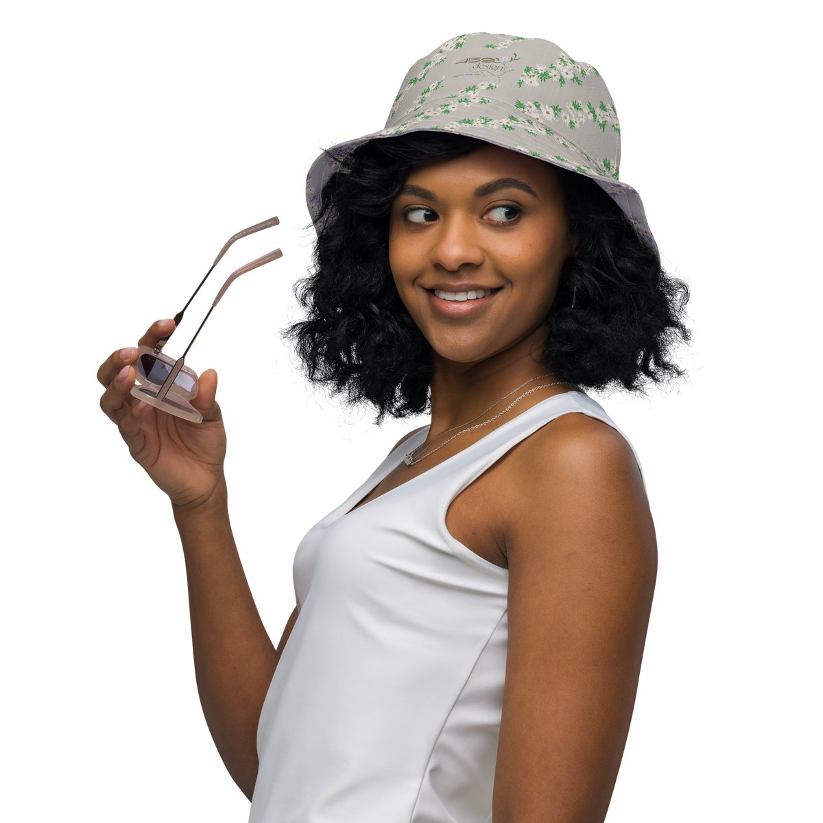Reversible bucket hat Blossom Trails Stone & Mauve