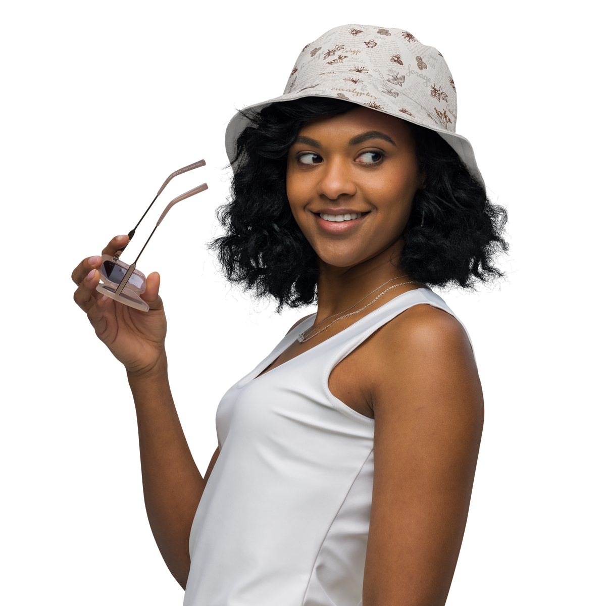 Reversible bucket hat Lady in Script Stone