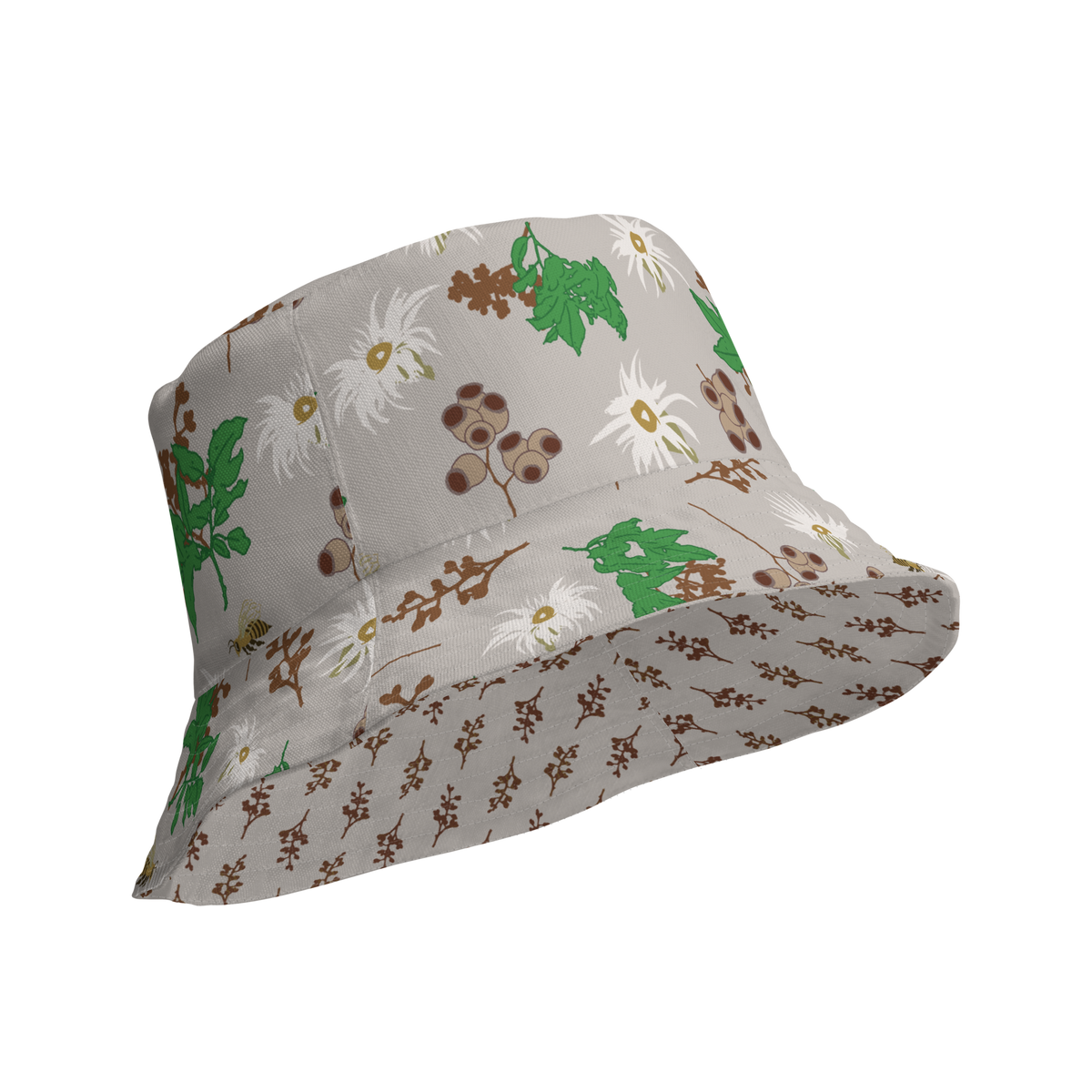 Reversible bucket hat Bees in the Blossoms