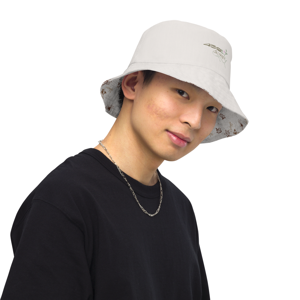 Reversible bucket hat Lady in Script Stone