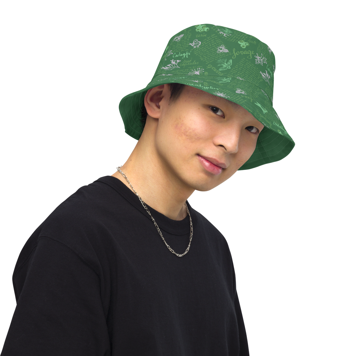 Reversible bucket hat Lady in Script Green