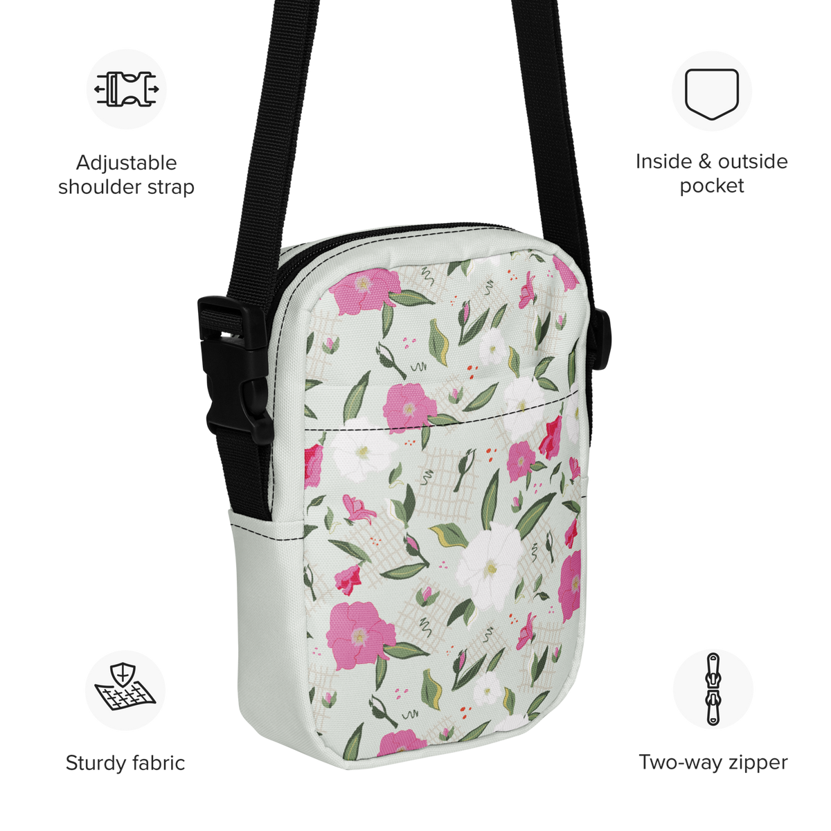 Utility crossbody bag Oleander Pink on Mint