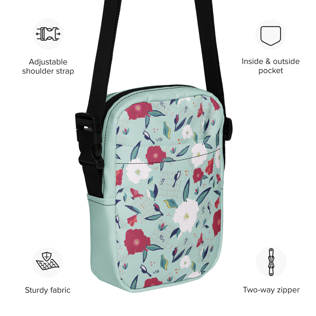 Utility crossbody bag Oleander Red on Aqua