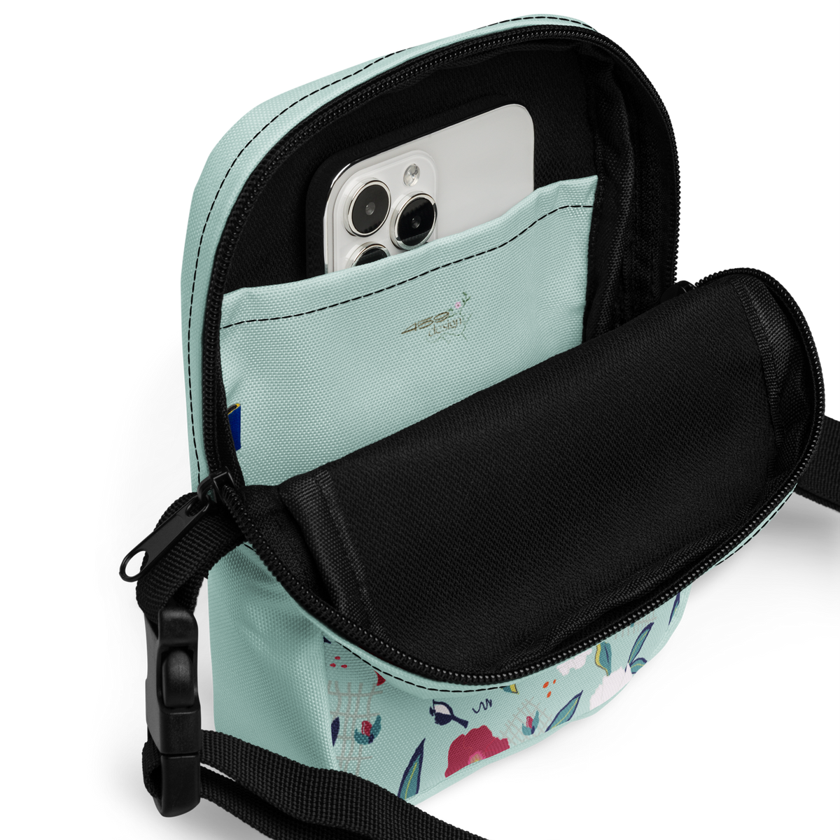 Utility crossbody bag Oleander Red on Aqua