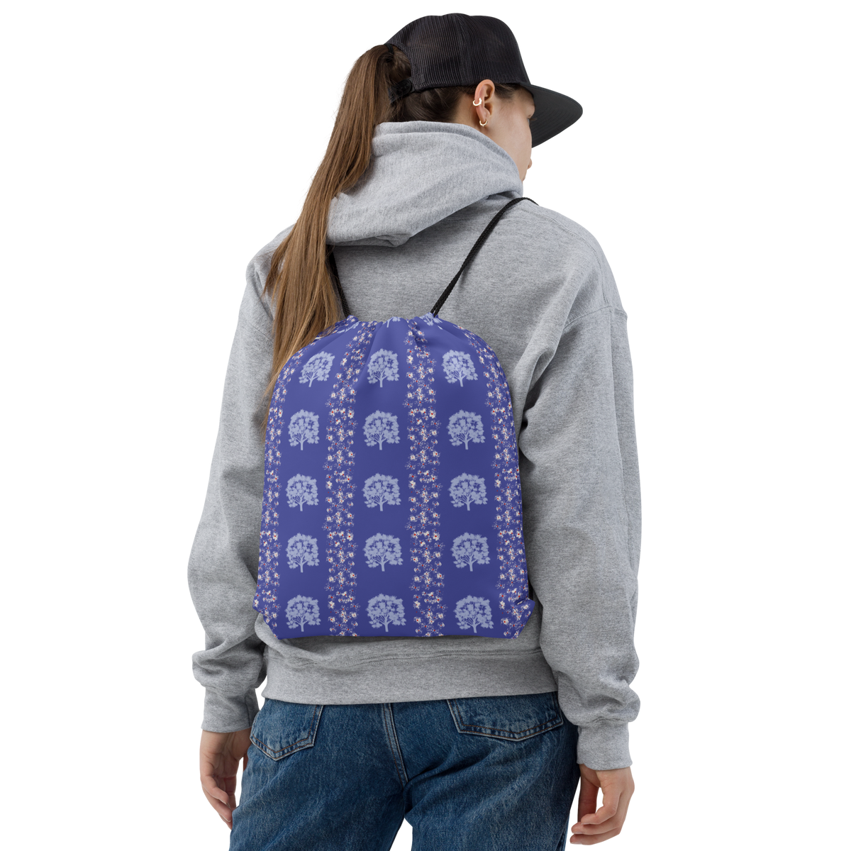 Drawstring Bag Tree Grove Design Blue