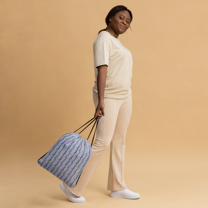 Drawstring Bag Leafy Branches Stripe Blue
