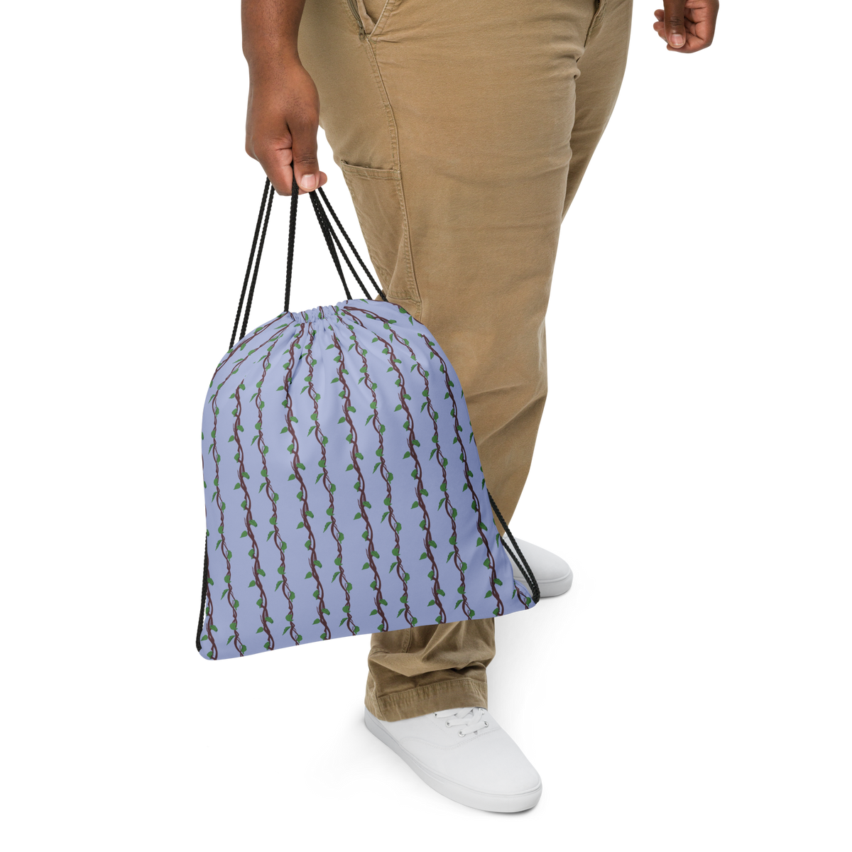 Drawstring Bag Leafy Branches Stripe Blue