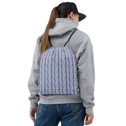 Drawstring Bag Leafy Branches Stripe Blue
