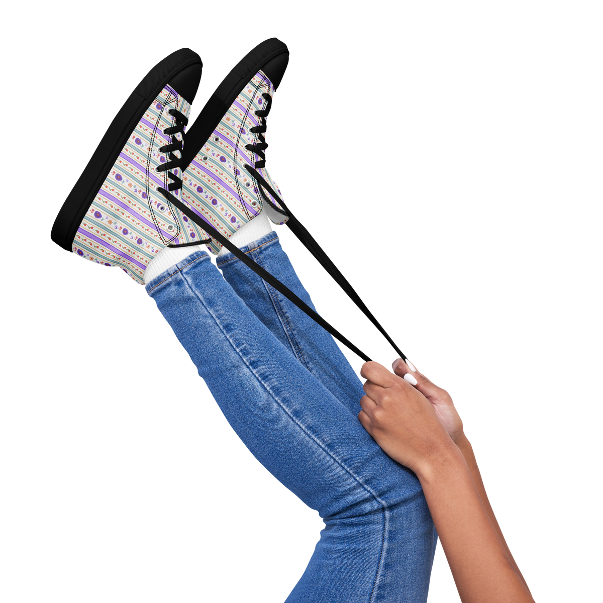 Women’s high top canvas shoes Satin Ribbons Purple