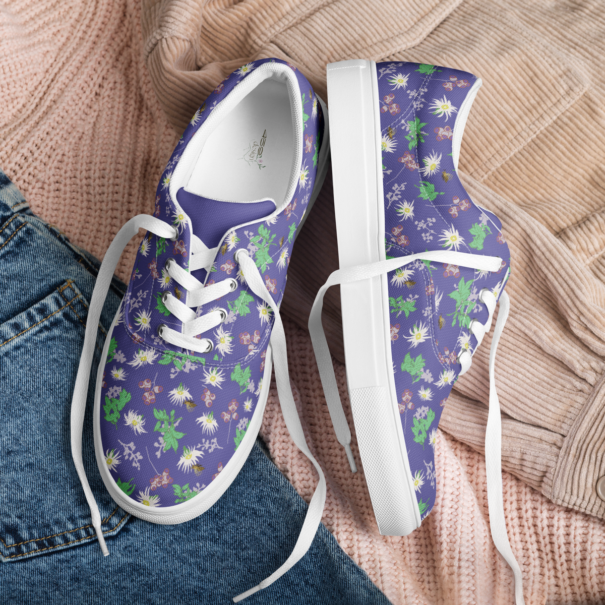 Women’s lace-up canvas shoes Bees in the Blossoms Purple