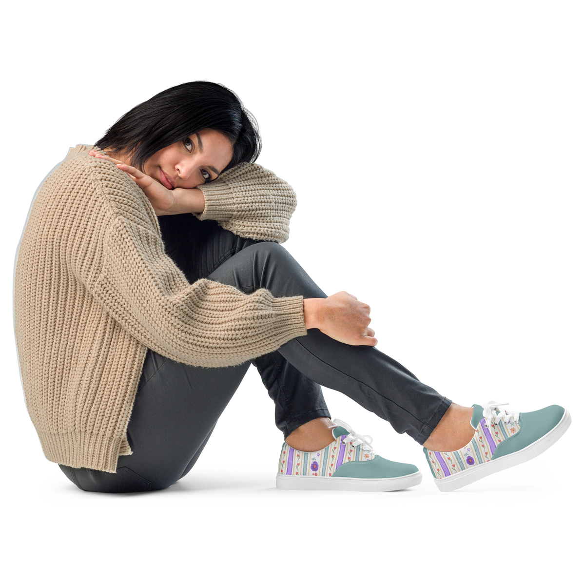 Women’s lace-up canvas shoes Satin Ribbons Sage