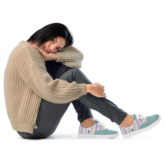 Women’s lace-up canvas shoes Satin Ribbons Sage