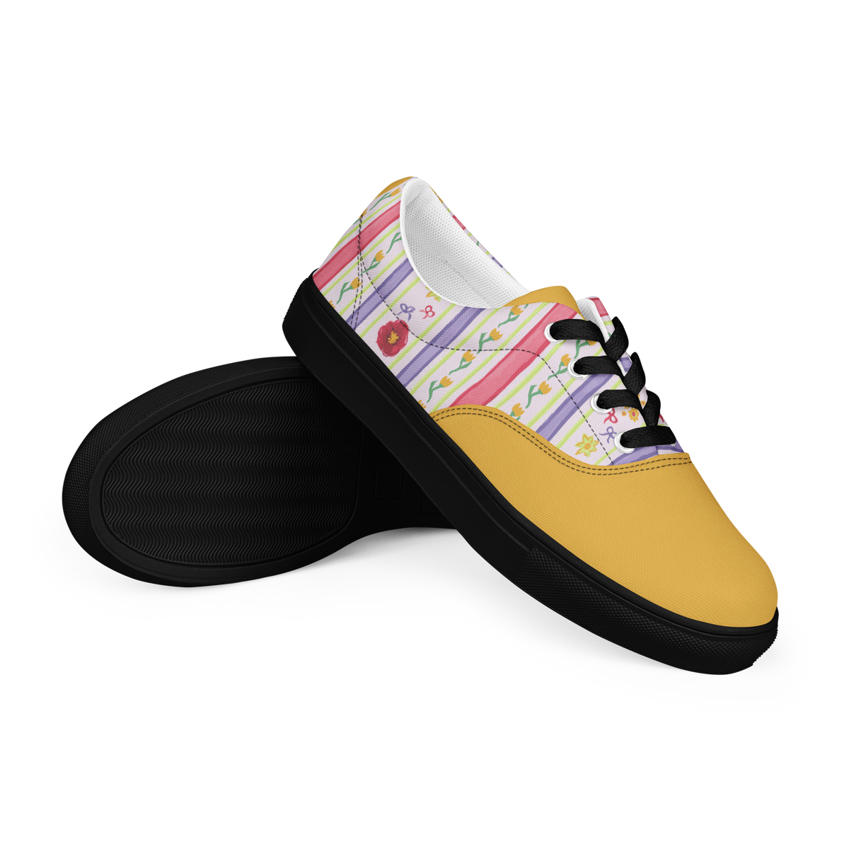 Women’s lace-up canvas shoes Satin Ribbons Yellow