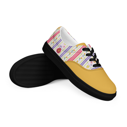 Women’s lace-up canvas shoes Satin Ribbons Yellow