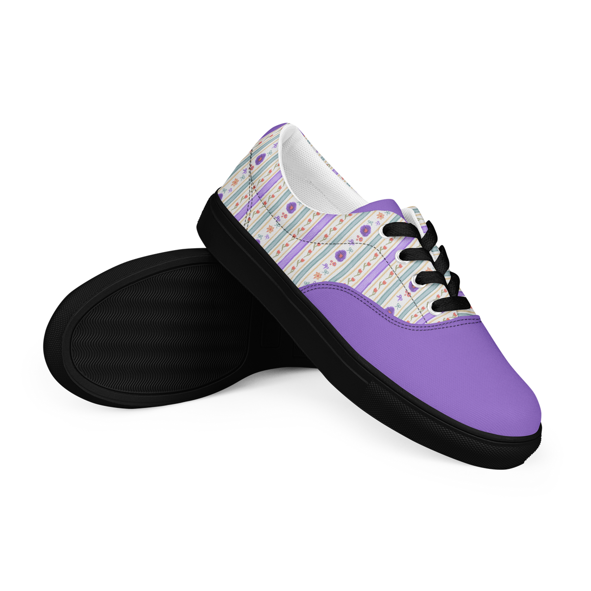 Women’s lace-up canvas shoes Satin Ribbons Purple