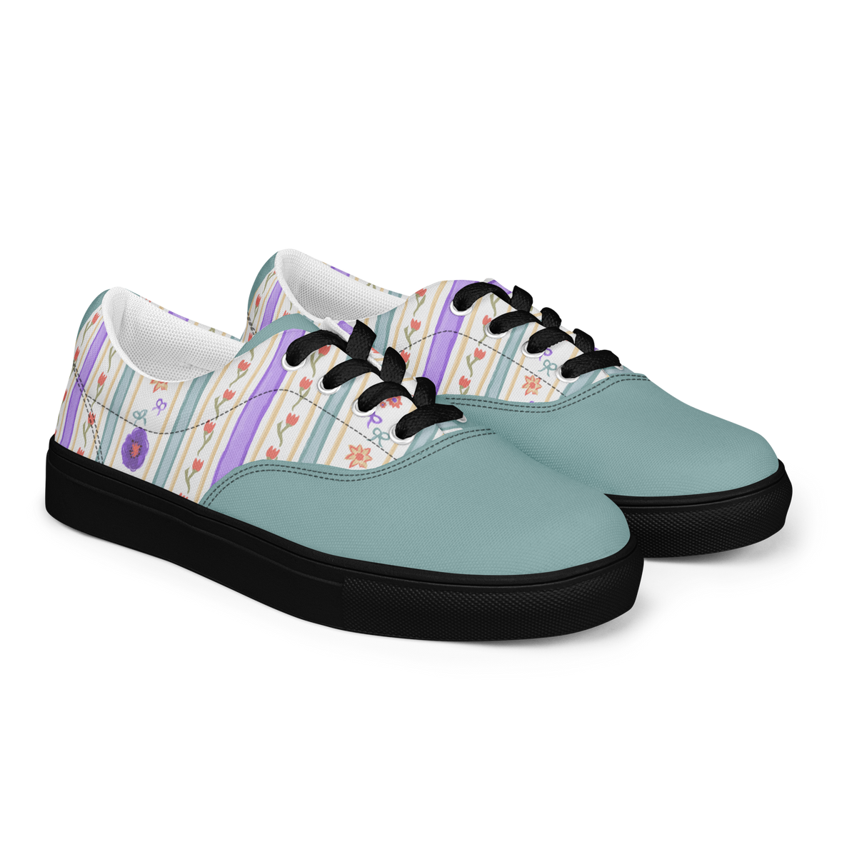 Women’s lace-up canvas shoes Satin Ribbons Sage