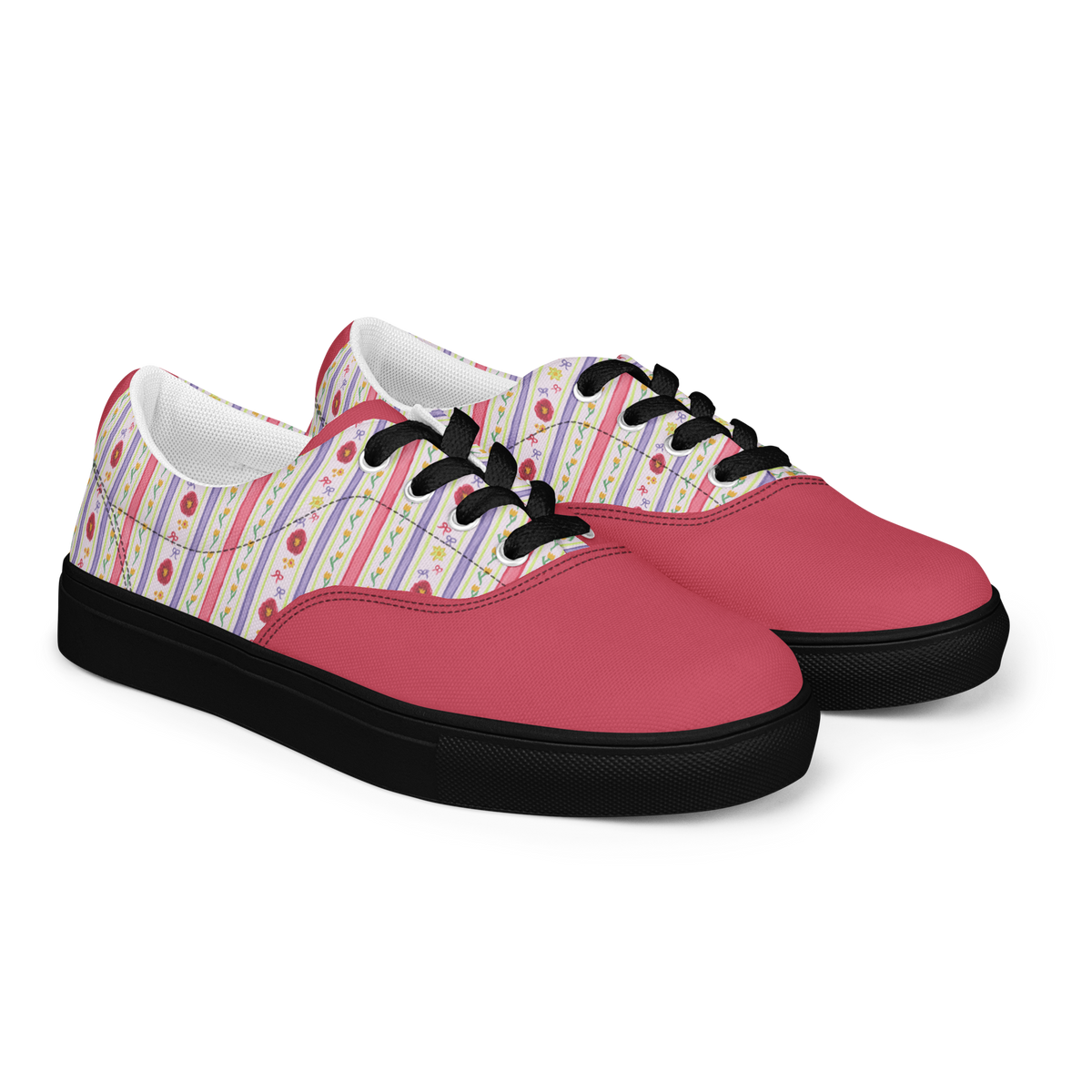 Women’s lace-up canvas shoes Satin Ribbons Red