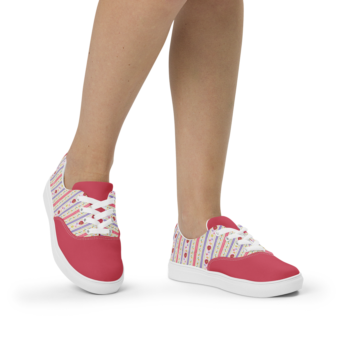 Women’s lace-up canvas shoes Satin Ribbons Red