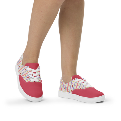 Women’s lace-up canvas shoes Satin Ribbons Red