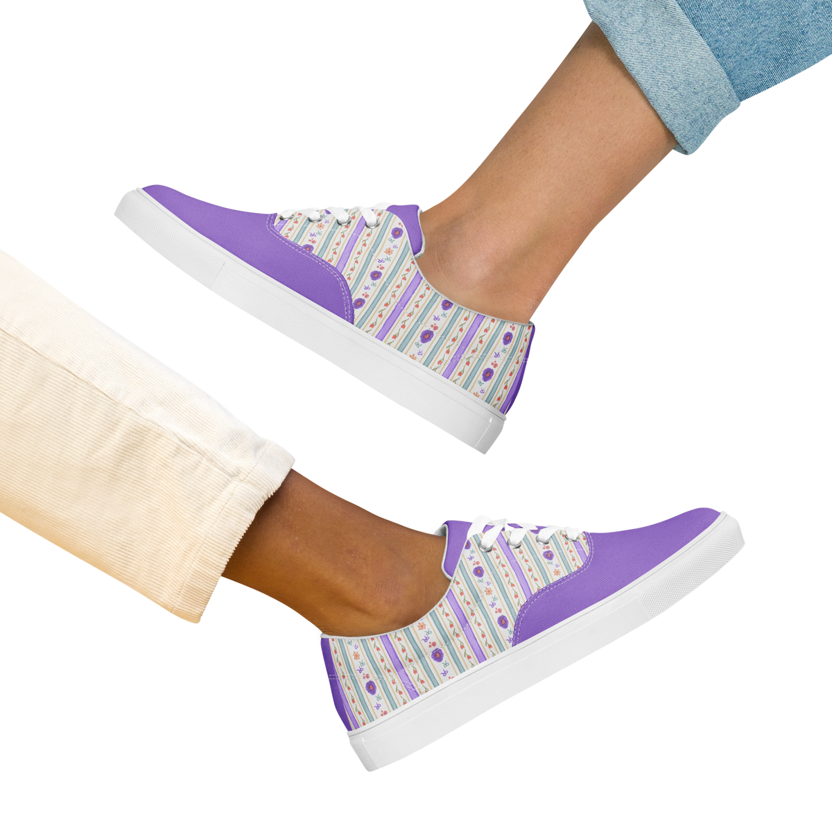 Women’s lace-up canvas shoes Satin Ribbons Purple
