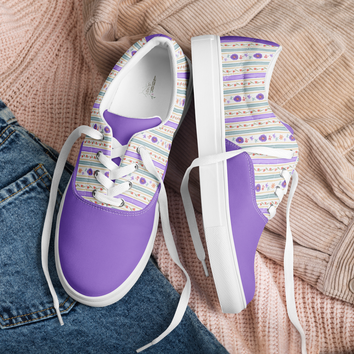 Women’s lace-up canvas shoes Satin Ribbons Purple