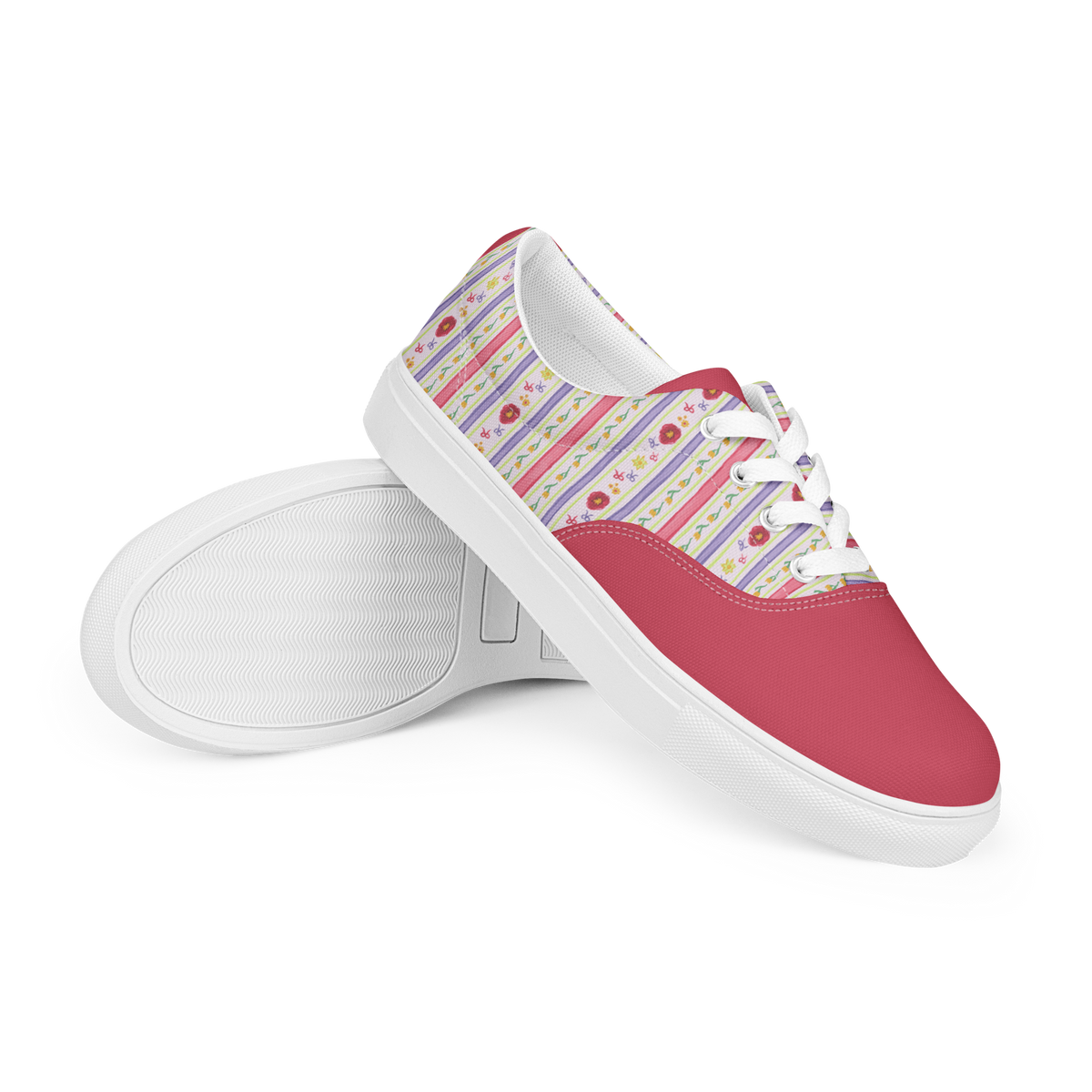 Women’s lace-up canvas shoes Satin Ribbons Red