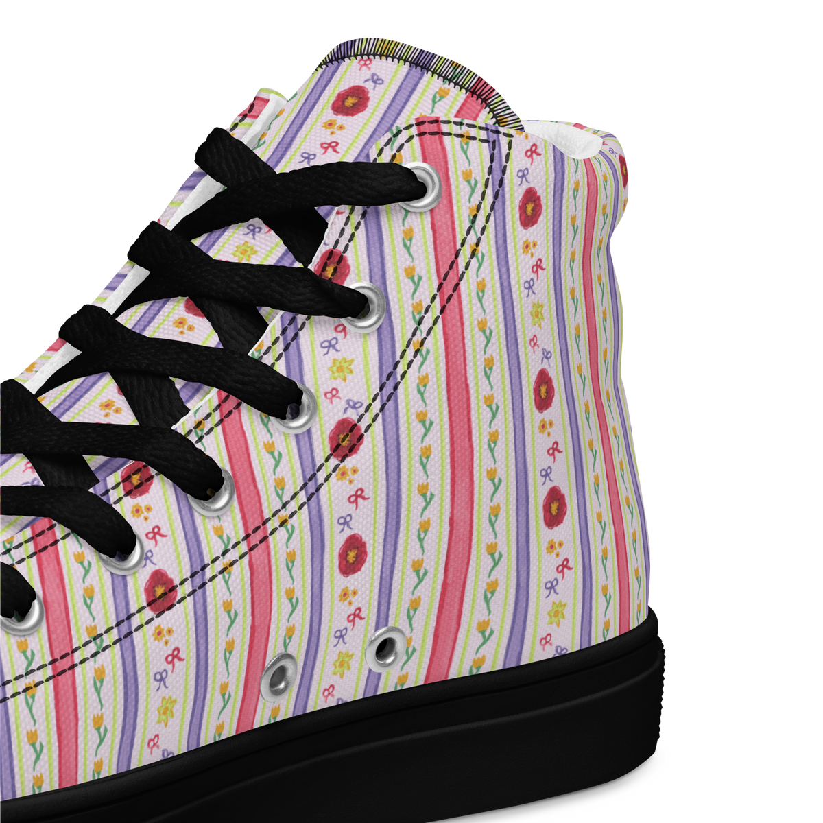 Women’s high top canvas shoes Satin Ribbons Red